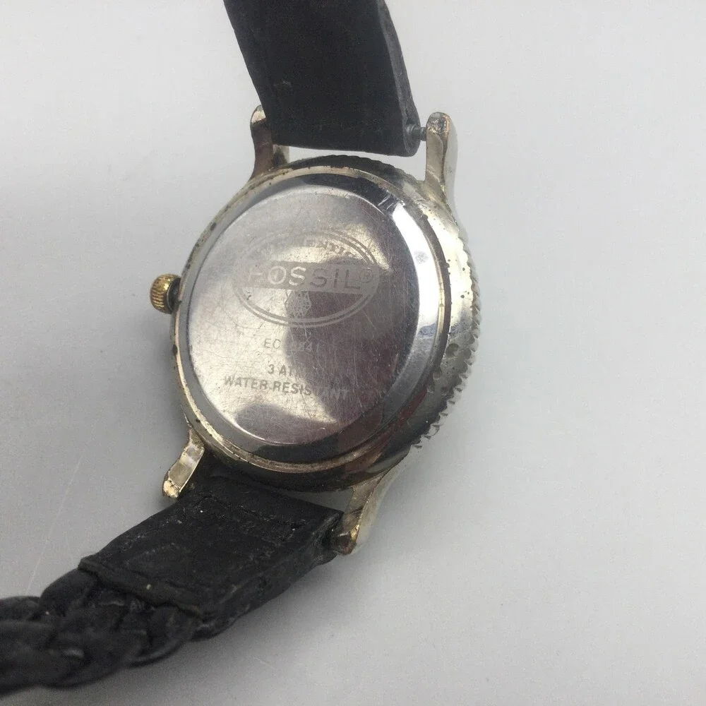 Vtg Fossil Women Watch 27mm Two Tone Braided Black Leather Date New Battery